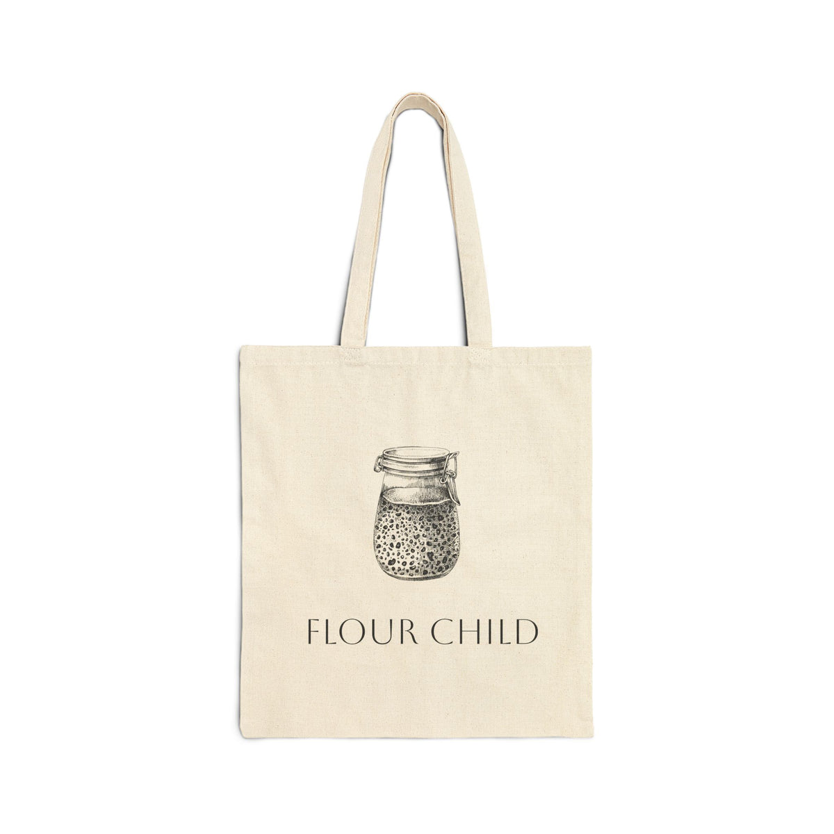 Tote Bag — "Flour Child" Canvas Shopping Tote with Sourdough Starter Jar Baking Design