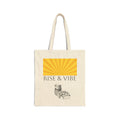 Tote Bag — “Rise & Vibe” Sunrise & Sourdough Canvas Tote (Retro Sunburst, Coffee & Pastry)