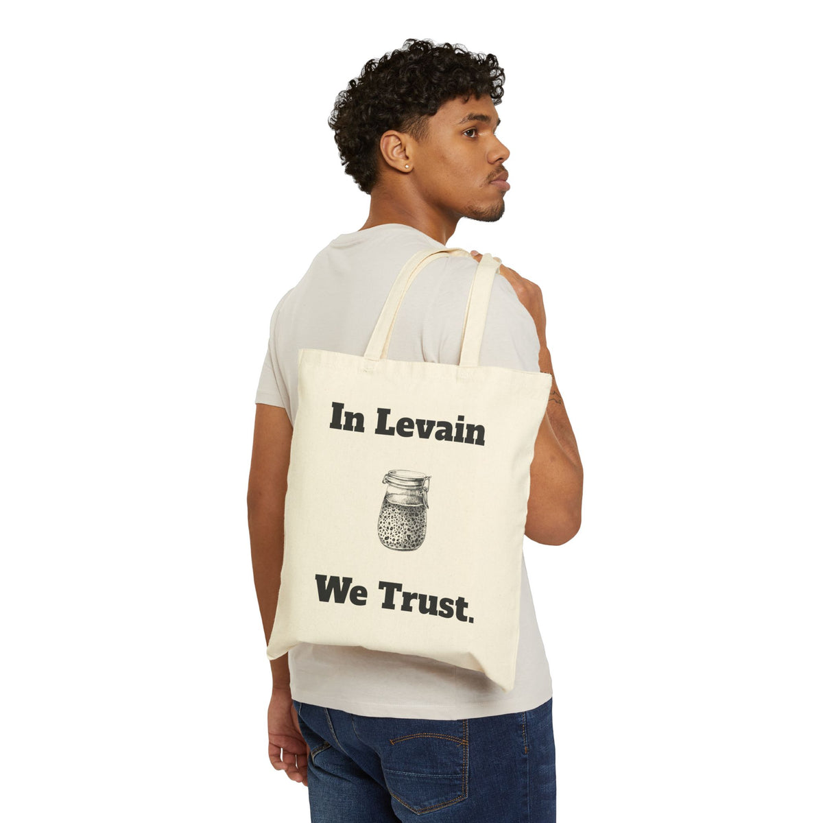 In Levain We Trust Tote Bag | Sourdough Jar Illustration, Baking Lover Canvas Tote