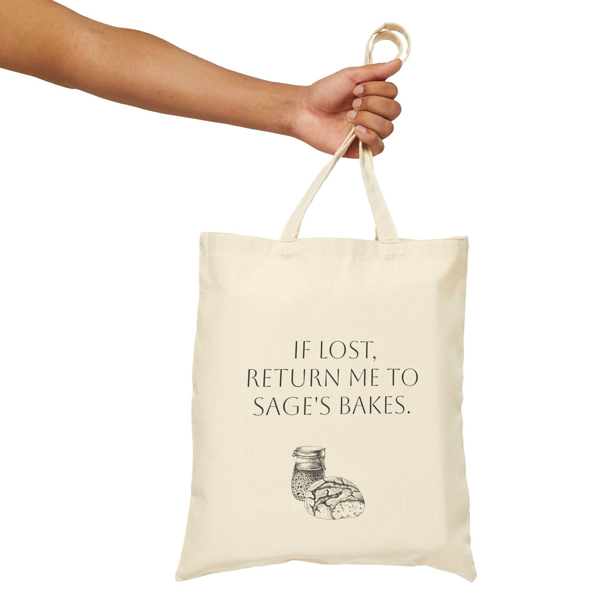 Tote Bag — “If Lost, Return Me to Sage’s Bakes” Canvas Market Tote