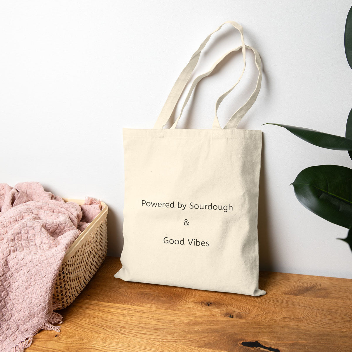 Tote Bag — "Powered by Sourdough & Good Vibes" Canvas Grocery Tote