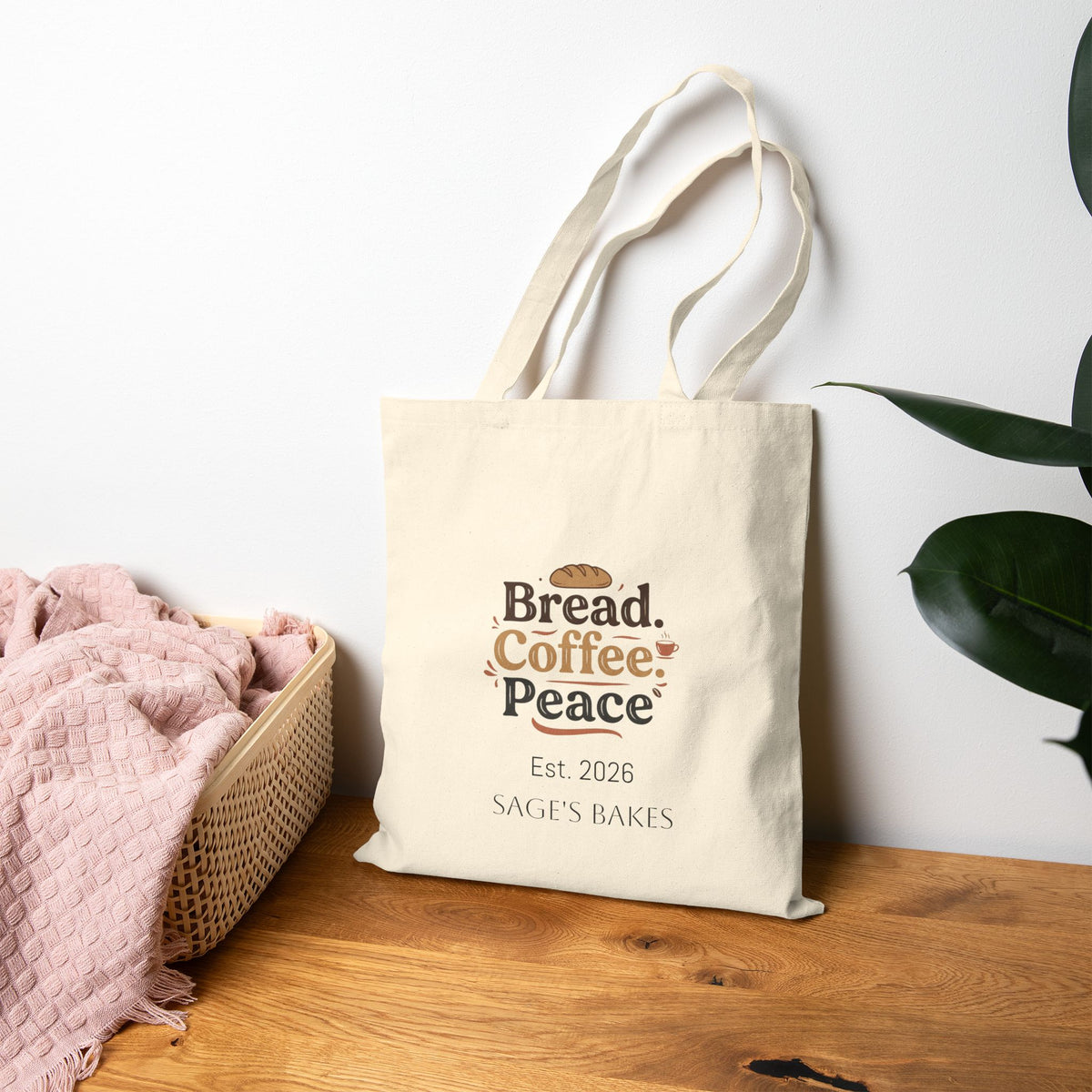 Tote Bag — "Bread. Coffee. Peace." Vintage Bakery Canvas Tote
